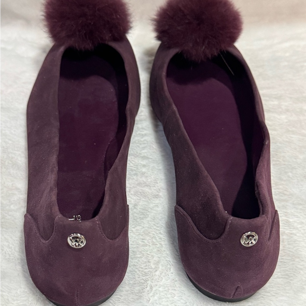 Michael Kors Burgundy Flats with Pom Pom - Picture 2 of 7